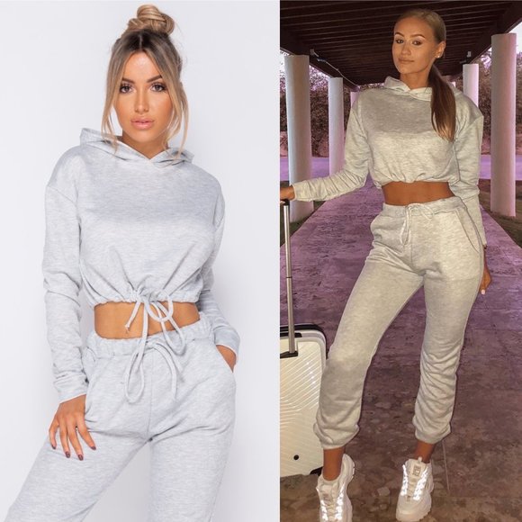 Paris&Pearle Tops - Jenna Heathered Gray Cropped Drawstring Hoodie
